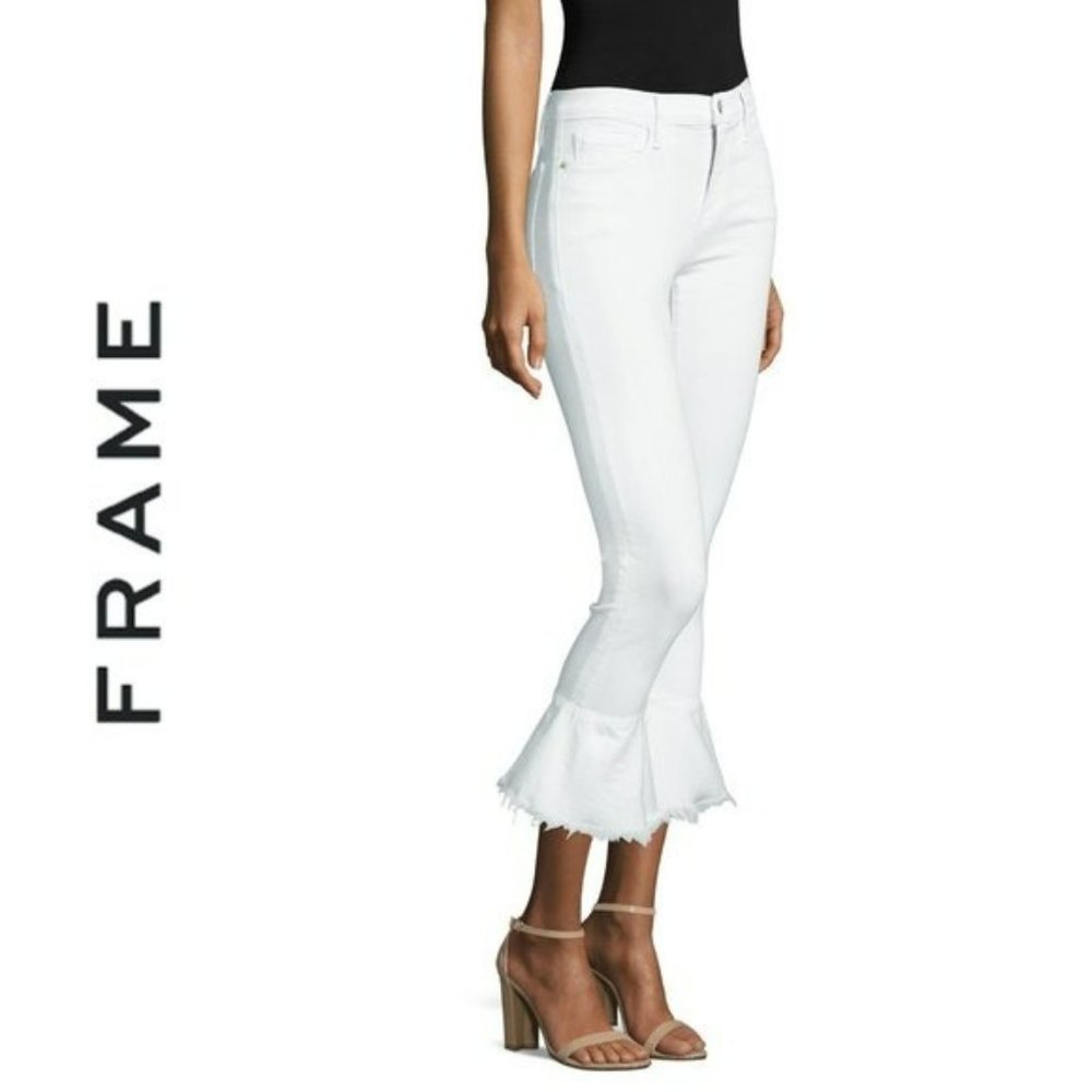 FRAME Le Skinny Flared Cut-Off Mid Rise Jeans
